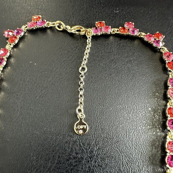Ann Taylor LOFT Rhinestone Crystal Collar Necklace Sparkling Stones Pink Orange - Picture 3 of 5